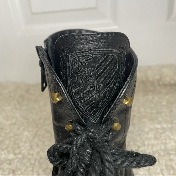 𝅺JOIE Black Leather Lacy Up Chunky Heeled Combat Boots 37 - Picture 8 of 10